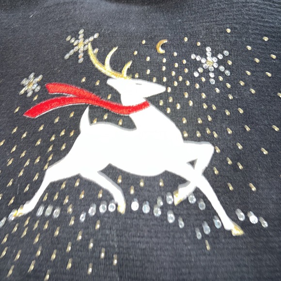 Christine Alexander Sweatshirt Women's M Black Reindeer Scarf Rhinestones - Picture 2 of 6
